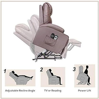 Flamaker Power Lift Recliner Chair Electric Lift Recliner for Elderly Power Lift Recliner Chair with Cup Holders Side Pockets for Living Room (Leather, Brown)