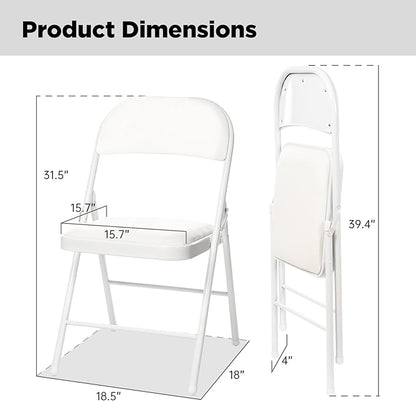 20 Pack Folding Chairs with Padded Seats, Padded Folding Chair with Steel Frame for Events Home Office, Pu Leather Folding Chair White