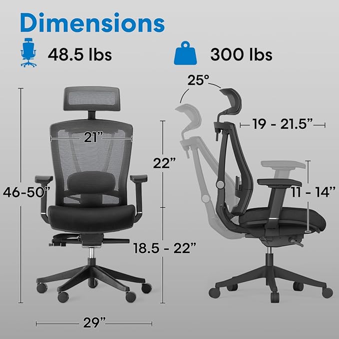 Autonomous ErgoChair Pro Ergonomic Office Chair Mesh Grey Adjustable Lumbar Support, Rolling Swivel - Home Office Desk Chairs with Wheels and Arms - Ergonomic Desk Chair Comfy for Gaming & Long Hours