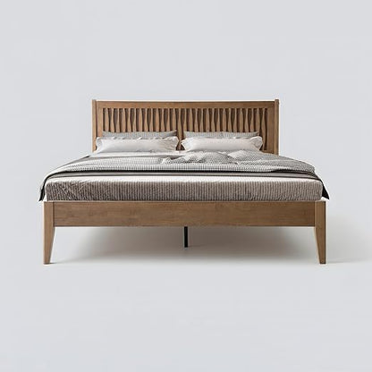 King Size Bed Frame, Solid Wood Platform Bed with Headboard & Footboard, 12 Sturdy Slatted, Central Metal Legs, Easy Assembly, Noise & Anti-Slip, No Box Spring Needed, Barnwood Finish, OLK-30
