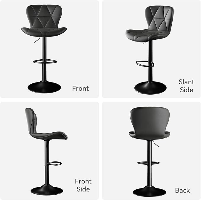 Bar Stools Set of 6,Adjustable Swivel Barstools, Faux Leather Bar Chairs,Upholstered Counter Height with High Backrest for Kitchen Island, Black