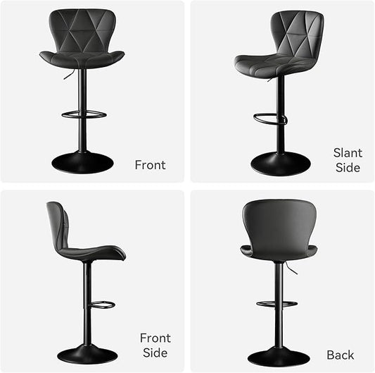 Bar Stools Set of 6,Adjustable Swivel Barstools, Faux Leather Bar Chairs,Upholstered Counter Height with High Backrest for Kitchen Island, Black