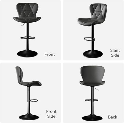 Bar Stools Set of 3,Adjustable Swivel Barstools, Faux Leather Bar Chairs,Upholstered Counter Height with High Backrest for Kitchen Island, Black