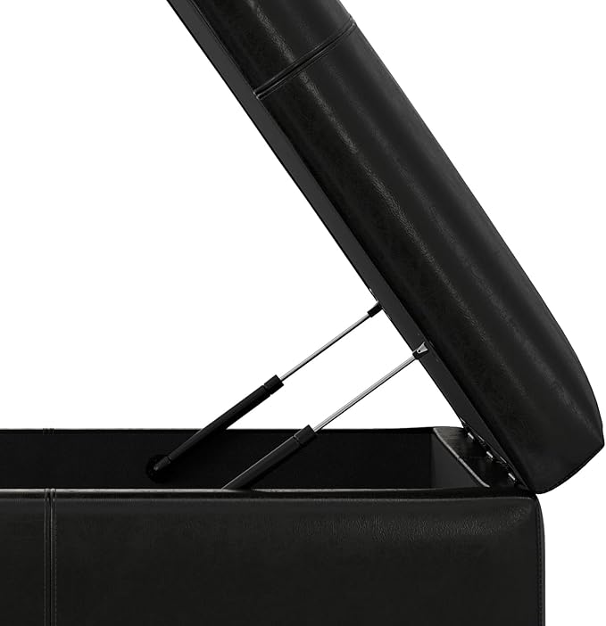 SIMPLIHOME Gabbie 36 inch Wide Contemporary Square Square Coffee Table Storage Ottoman in Midnight Black PU Black Faux Leather, Assembled, for The Living Room, Entryway and Family Room