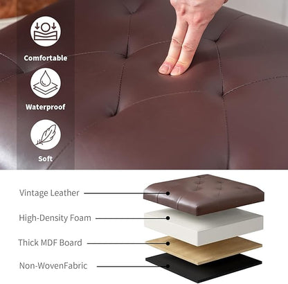 Joveco Faux Leather Storage Ottoman Bench Rectangle 24 Inch Foot Rest Ottomans (Brown)