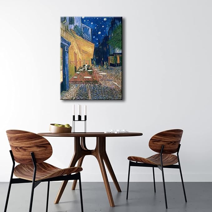 Wieco Art Cafe Terrace at Night Canvas Prints Wall Art by Van Gogh Classic Oil Paintings Reproduction Large Gallery Wrapped Cityscape Picture Giclee Artwork for Dining Room Home Office Decorations