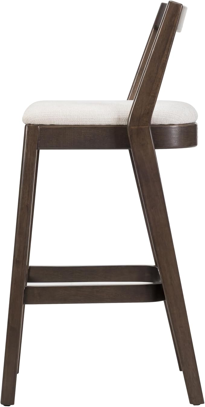 Christopher Knight Home Yone Counter Height Bar Stools Set of 2, Comfy Fabric Upholstered Bar Stool for Kitchen Island, Wooden Dining Room Chair, Barstools with Footrest/Backrest, Beige + Dark Brown