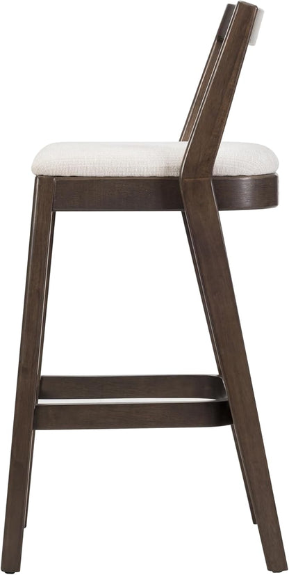 Christopher Knight Home Yone Counter Height Bar Stools Set of 2, Comfy Fabric Upholstered Bar Stool for Kitchen Island, Wooden Dining Room Chair, Barstools with Footrest/Backrest, Beige + Dark Brown
