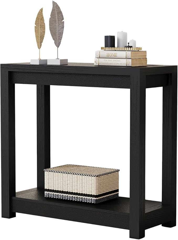 32" Entryway Table, Long Narrow Console Table with Shelves, Farmhouse Wood Sofa Table Behind Couch, Rustic Entry Table for Hallway, Living Room or Foyer, Black