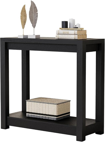 32" Entryway Table, Long Narrow Console Table with Shelves, Farmhouse Wood Sofa Table Behind Couch, Rustic Entry Table for Hallway, Living Room or Foyer, Black