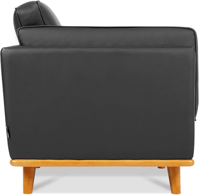 MCombo Napa Leather Accent Chair, 41.9'' Wide Leather Chair for Living Room, Office, Solid Wood Accent, VE792 (Black)