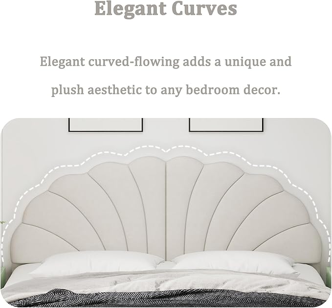 King Size Headboard Only, Petal Wall Mount Headboard King/California King Size for Adjustable Bed Velvet Upholstered Head Board Easy Assembly, Cream