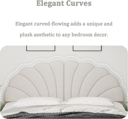 King Size Headboard Only, Petal Wall Mount Headboard King/California King Size for Adjustable Bed Velvet Upholstered Head Board Easy Assembly, Cream