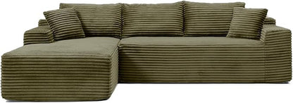 108 Inch Cloud Sectional Couch,Modern Modular Sectional Sofa with Deep Seat,Corduroy Boneless Couches with L-Shape Chaise for Living Room,No Assembly Required (Green, Left Facing Chaise)