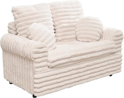 Belffin Upholstered Chaise Lounge Pull Out Sofa Bed with Pillows Couch Bed Sofa Pull Out Couch Sleeper Chair with Rolled Armrests for Living Room Plush Corduroy (White)