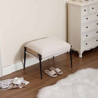 DUOMAY Cute Chenille Single Footrest, Upholstered Footstool with Black Metal Legs Mid Century Modern Vanity Room Ottoman Shoe Stool for Living Room Bedroom Dressing Room, Beige