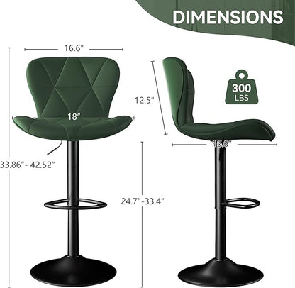 Bar Stools Set of 6,Adjustable Swivel Barstools, Faux Leather Bar Chairs,Upholstered Counter Height with High Backrest for Kitchen Island, Green