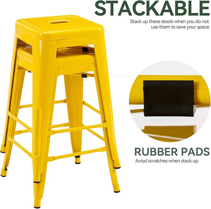 Vogue Furniture Direct 24" High Bar Stools Backless Yellow Metal Barstools Indoor-Outdoor Counter Height Stools with Square Seat, Set of 2 - VF1571019