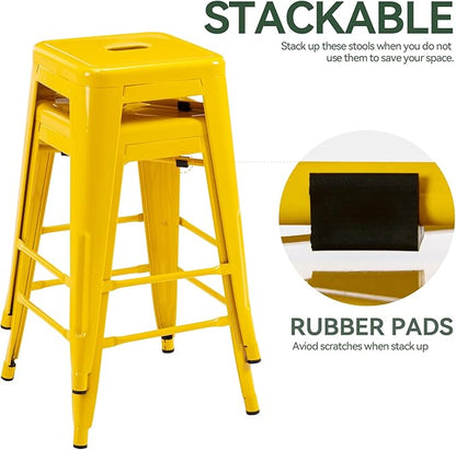 Vogue Furniture Direct 24" High Bar Stools Backless Yellow Metal Barstools Indoor-Outdoor Counter Height Stools with Square Seat, Set of 2 - VF1571019