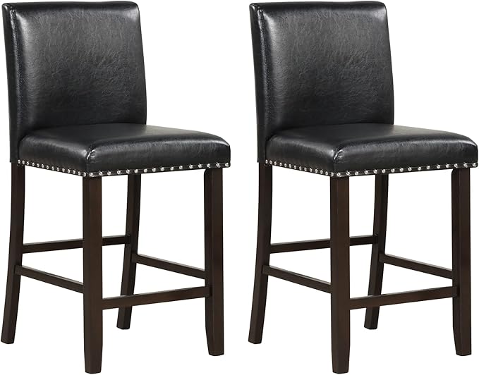 COSTWAY Bar Stools Set of 2, 25.5” PVC Leather Armless Counter Height Chair with Back, Kitchen Island Breakfast Chair for Dining Room, Party Room & Restaurant (2, Black)