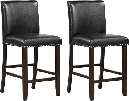 COSTWAY Bar Stools Set of 2, 25.5” PVC Leather Armless Counter Height Chair with Back, Kitchen Island Breakfast Chair for Dining Room, Party Room & Restaurant (2, Black)