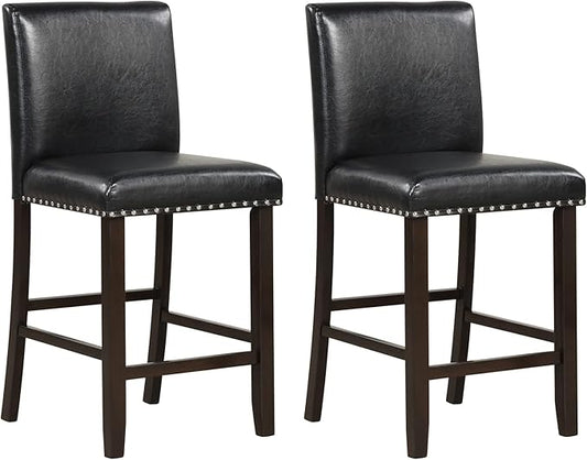 COSTWAY Bar Stools Set of 2, 25.5” PVC Leather Armless Counter Height Chair with Back, Kitchen Island Breakfast Chair for Dining Room, Party Room & Restaurant (2, Black)