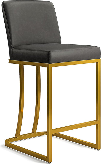 MAISON ARTS Counter Height Bar Stools with Back Set of 4 for Kitchen Counter, 24 Inch Modern Upholstered Faux Leather Barstools Farmhouse Bar Chairs Luxury Island Stools Support 330LBS, Grey & Gold