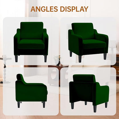 Accent Chair for Living Room, Modern Velvet Living Room Chairs with Wide Backrest, Upholstered Comfy Chair with Cushion, Oversized Sofa Chair with Wood Legs, Single Armchair, Green