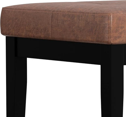 SIMPLIHOME Lacey 26 inch Wide Contemporary Rectangle Small Tufted Ottoman Bench in Distressed Saddle Brown Vegan Faux Leather, Assembled, for The Living Room and Bedroom