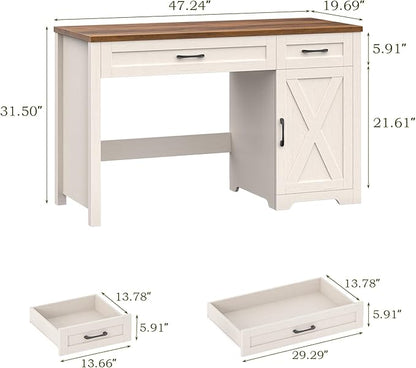 Vabches Farmhouse 51" Executive Desk,Computer Desk with Drawers and Storage Cabinet, Home Office Desk for Work and Study.