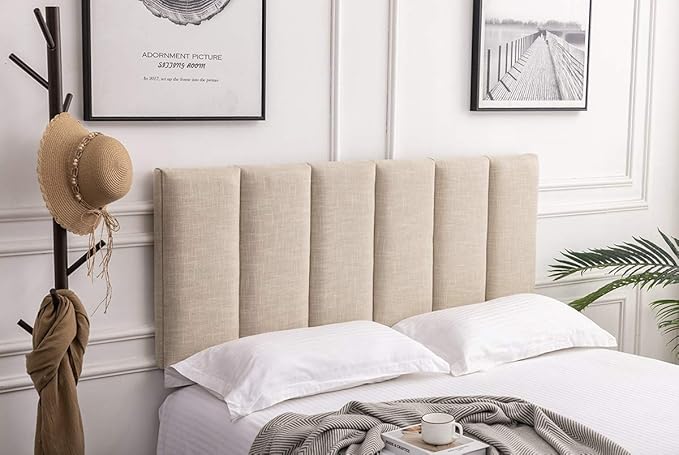 Yongchuang Upholstered Queen Headboard Linen Headboard for Queen Size Bed Adjustable Height Modern Head Board Panel Oatmeal