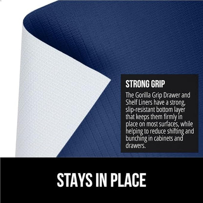 GORILLA GRIP Slip Resistant Drawer and Shelf Liner 2 Pack, Non Adhesive Water Resistant, Easy Clean and Trim, Smooth Surface Liners for Kitchen Cabinet, Shelves, Drawers, Pantry, 12 in x 20 FT, Navy