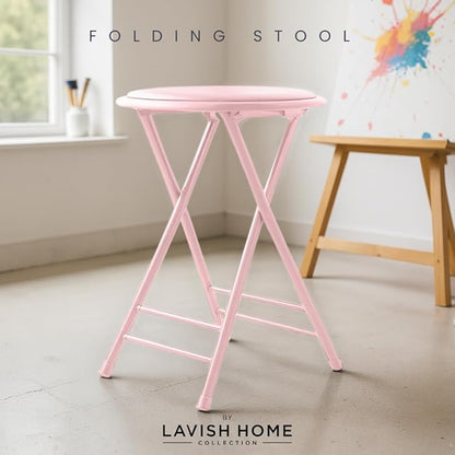 Lavish Home Folding Stool - Backless 24-Inch Stool with 225lb Capacity for Kitchen or Rec Room - Portable Indoor Counter Bar Stools (Pink)