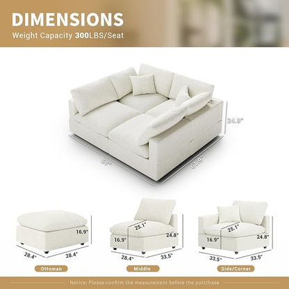 Linen Sleeper Sofa Bed,Modern Sectional Sofa Couch for Living Room,67 Inch Cloud Couches Cushion Covers Removable,Cozy Feather Down Sofa for Apartment Cream White