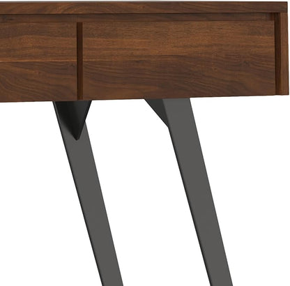 SIMPLIHOME Lowry Console Table - 60 Inch Wide Solid Walnut Veneer and Metal Sofa Table, Modern Industrial Storage Table for Entryway or Living Room with 3 Drawers and Angled Metal Legs