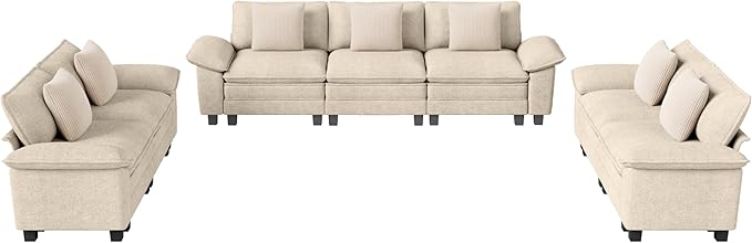 Cloud Couch Sectional Sofa Set, Plush 24.4-Inch Deep 7-Seat Sectional with Velvety Chenille & Removable Arms for Living Room and Apartment, Beige