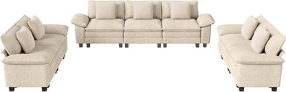 Cloud Couch Sectional Sofa Set, Plush 24.4-Inch Deep 7-Seat Sectional with Velvety Chenille & Removable Arms for Living Room and Apartment, Beige