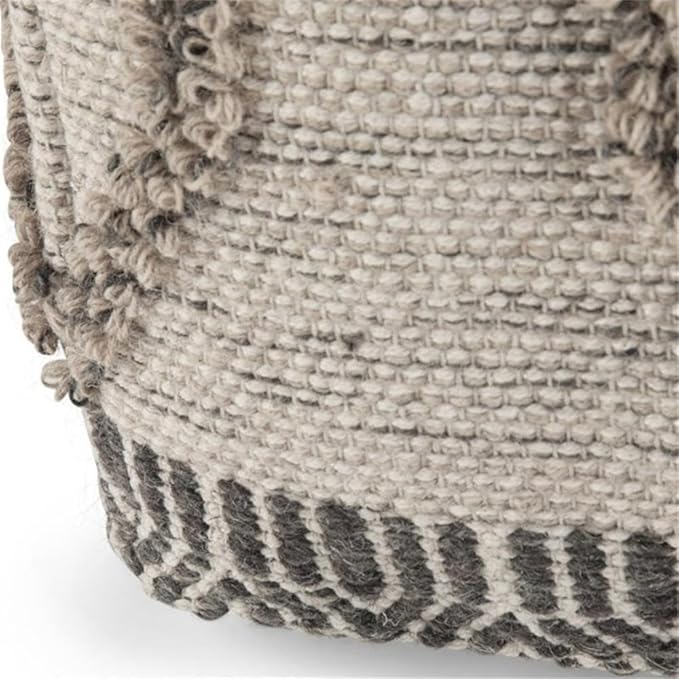 SIMPLIHOME Sweeney Boho Square Pouf in Grey, Natural Handloom Woven Pattern for the Living Room, Bedroom and Kids Room