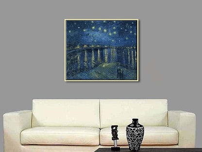 Wieco Art Gold Framed Art Starry Night Over The Rhone Canvas Prints Wall Art by Van Gogh Paintings Reproduction Canvas Prints Abstract Artwork for Living Room Wall Decor