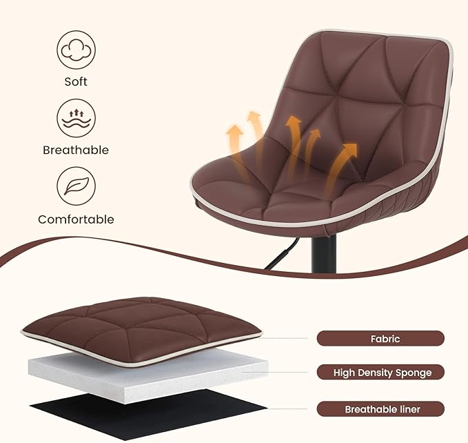 Nalupatio Bar Stools Set of 4, Adjustable Swivel Counter Height Bar Stools with Back, Armless Modern Barstools for Kitchen Island & Home Bar, Upholstered Seat,（Brown）