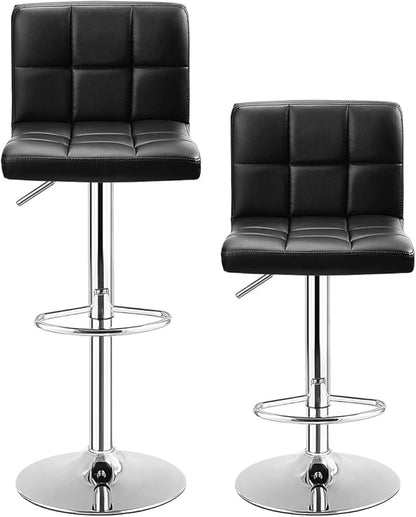 COSTWAY Bar Stools Set of 2, Modern Swivel Adjustable Height PU Leather Barstools with Back, Square Armless Counter Height 2-Pack Bar Chair for Kitchen Island Dining Living Bistro Pub Counter, Black