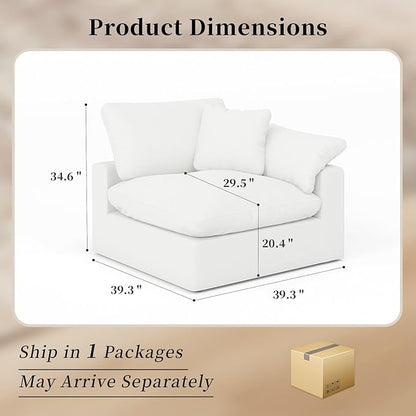 Modular Sectional Sofa Cloud Couch,Down Filled Comfy Cloud Modern Sofa,White Linen Oversized Couch Cushion Covers Removable for Living Room