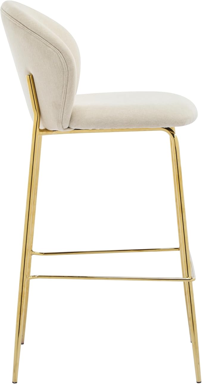 Christopher Knight Home Kira Indoor Upholstered Barstool with Metal Frame Set of 2, Bar Chairs Kitchen Stools, Comfy Fabric Bar Seating for Island Home Office, 29.5''Seat Height, Beige+Gold