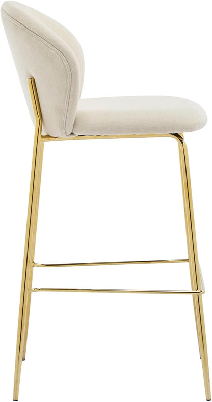 Christopher Knight Home Kira Indoor Upholstered Barstool with Metal Frame Set of 2, Bar Chairs Kitchen Stools, Comfy Fabric Bar Seating for Island Home Office, 29.5''Seat Height, Beige+Gold