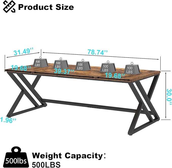 LVB 78.7" Computer Desk, Industrial Extra Long Wood Home Office Desk, Large Rustic Modern Metal Workstation Pc Study Writing table, Dual monitor Double Work Executive Desk for Two Person, Rustic Brown