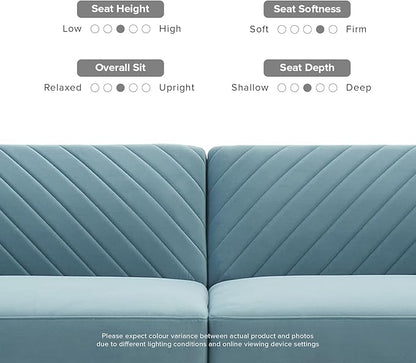 mopio 76.4" Futon Sofa Bed, Couch, Loveseat, Sleeper Sofa, Mid Century Modern Futon Couch, Sofa Cama, Couches for Living Room (Sky Blue Premium Velvet)