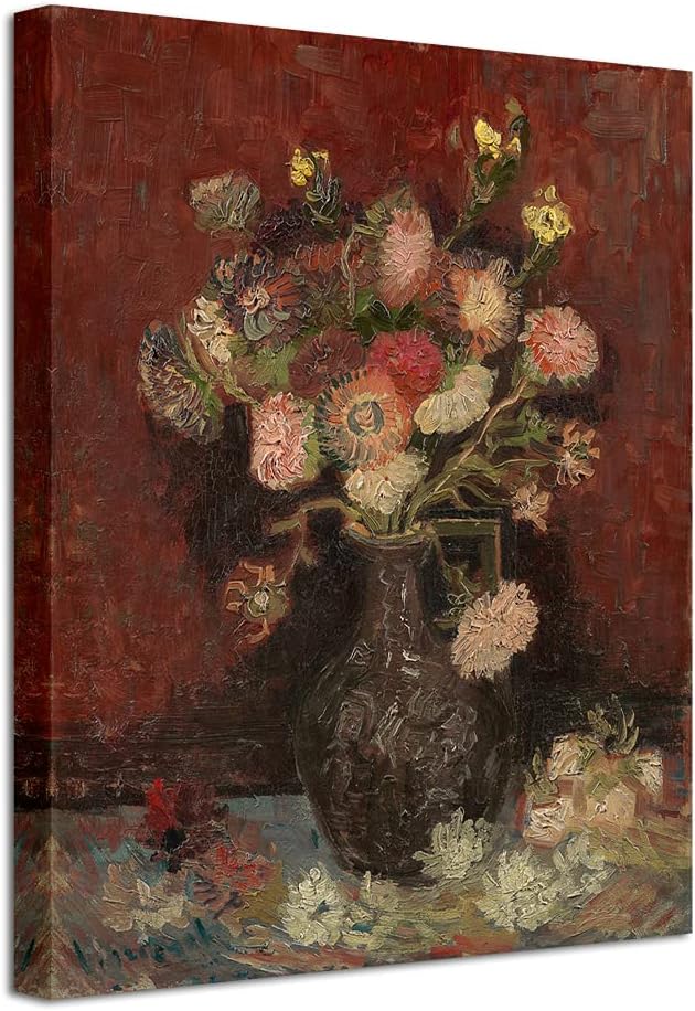 Wieco Art Vase with Chinese Asters and Gladioli by Van Gogh Famous Oil Paintings Reproduction Modern Abstract HD Canvas Prints Wall Art Flowers Artwork Pictures for Bedroom Kitchen Home Decorations