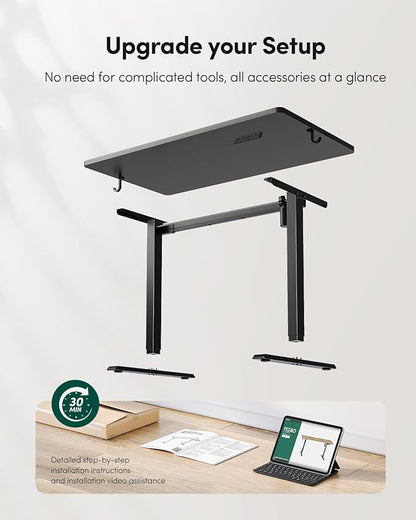 FEZIBO One-Piece Standing Desk Adjustable Height Stand up Home Office Desk, 55x24 Inch Electric Standing Computer Desk, with 4 Memory Presets, Headphone Hook, Black