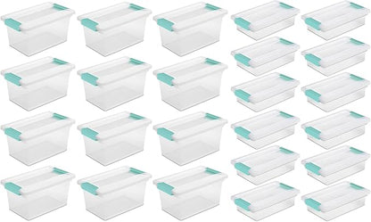 Sterilite Medium Clip Latch Lid Storage Container Tote, 12 Pack, and Small Clip Latch Lid Storage Container Tote, 12 Pack for Home Organization