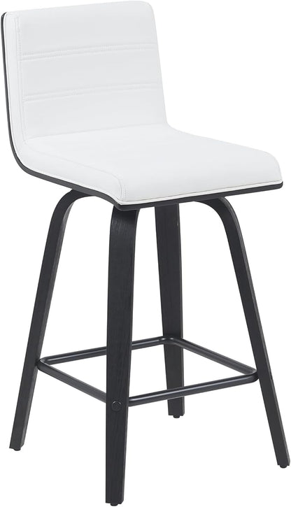 Vienna Modern Counter Height Swivel Bar Stool with Snow White Faux Leather Seat and Black Brushed Wood Frame Set of 3